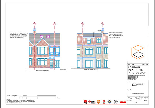Loft conversion planning drawing for loft conversion at Crouch End, North London
