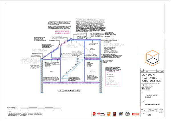 Building Regulations drawing for dormer loft conversion at Barnet, North London