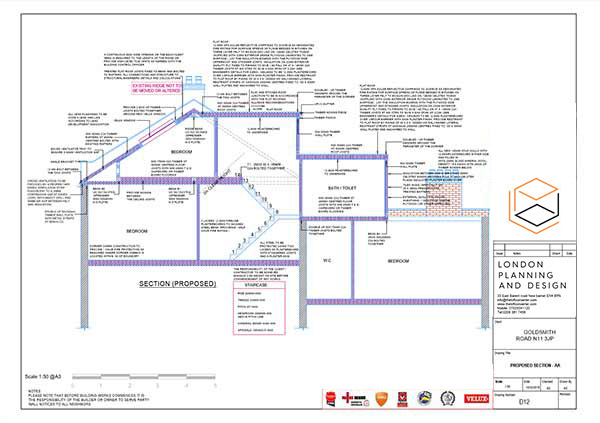 Building Regulations drawing for dormer loft conversion at Barnet, North London
